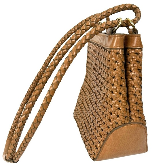 Vtg Liz Claiborne Square Bucket Shoulder Bag Brown Braided Vegan Coastal Preppy - Picture 3 of 14